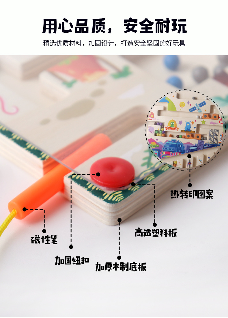 儿童益智木质制场景迷宫桌面玩具走珠专注力训练磁力运笔滚珠批发详情21