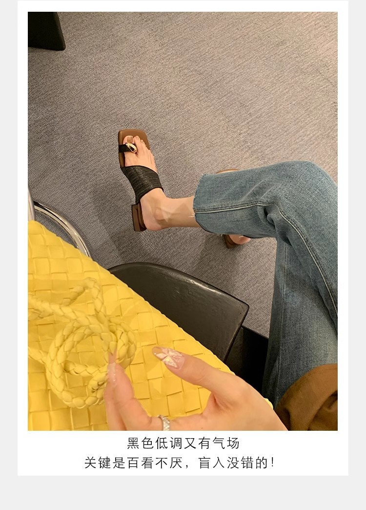 葡萄妈夏季新款度假风金属夹脚气质方头草编织套趾凉拖鞋女外穿详情27