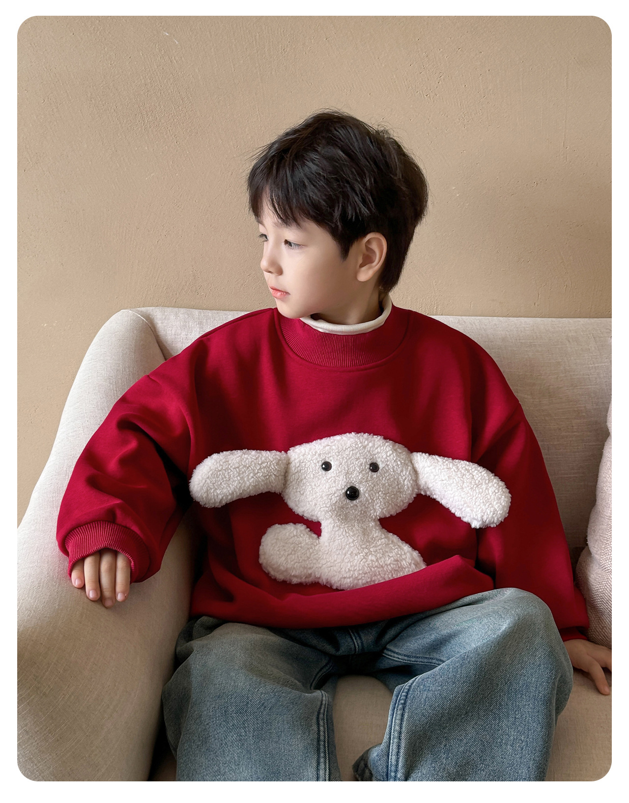 童酷2024儿童冬款湖州织里童装可爱宝宝上衣立体小狗加厚男童卫衣详情2