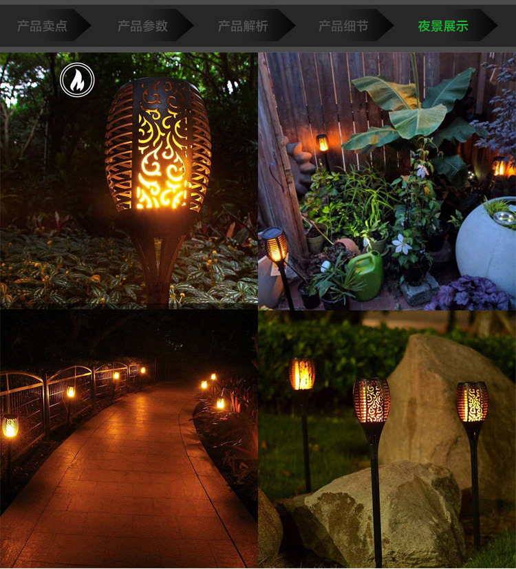 Flame lamps, solar garden lawn lamps, decorative led torches, outdoor landscape ground inserts, garden sensor waterproof lamps pic 50