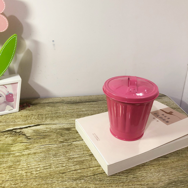 厂家批发可爱型垃圾桶创意有盖客厅卧室桌上拉圾桶储存罐花器花盆详情27