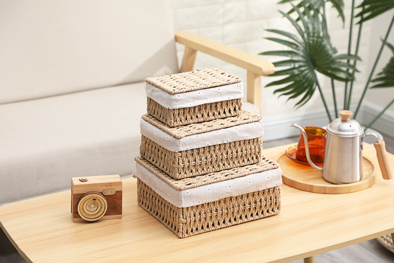Imitation rattan woven fabric storage basket, dirty clothes, socks, tissue storage box, rectangular dried fruit and snack storage basket set pic 28