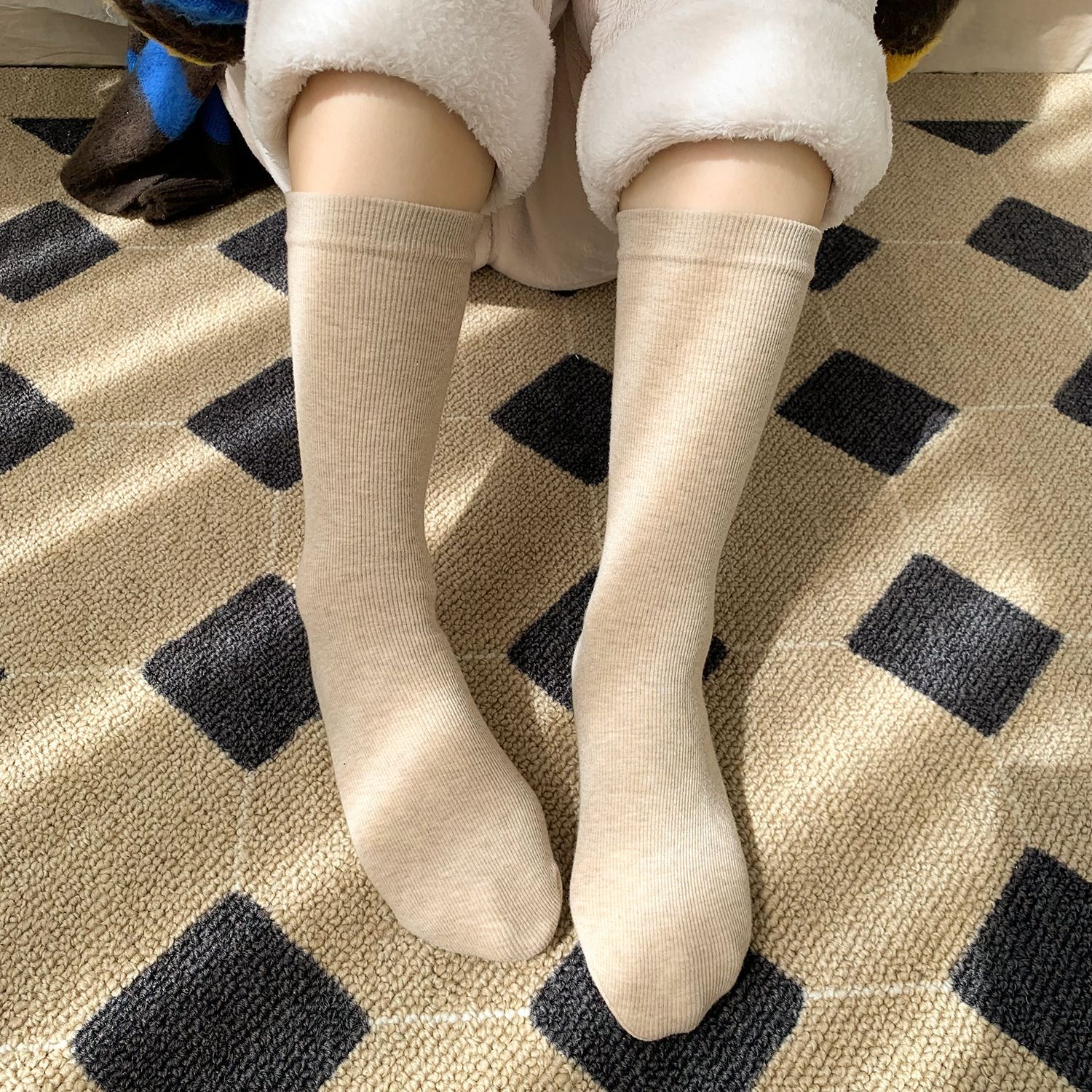 Unisex couple style fleece and thickened warm snow socks, mid-length home cotton socks, postpartum socks, floor socks pic 67