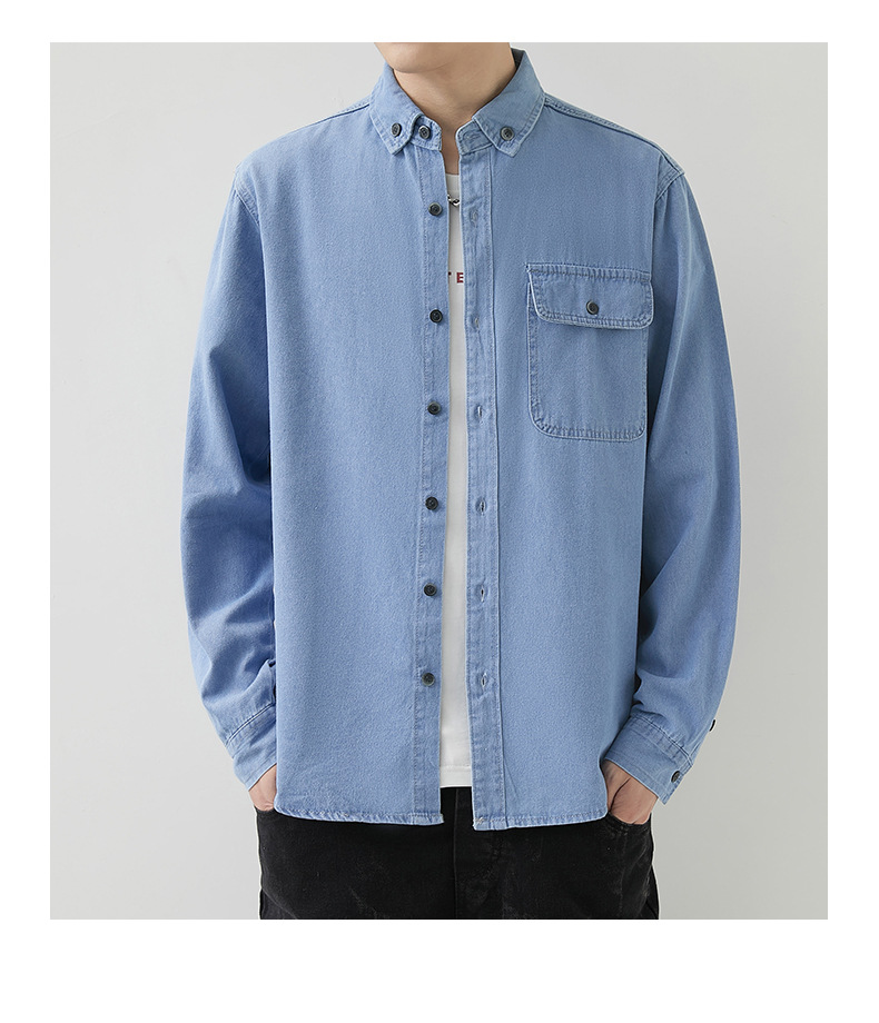 男装薄款牛仔长袖衬衫男2023春秋韩版潮流休闲纯色工装衬衣外套男详情23