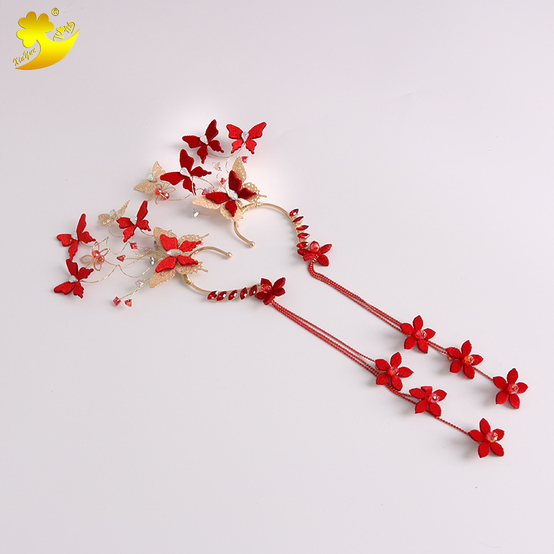 Butterfly fairy ear pendants, princess long tassel earrings, wedding toasting headwear and earrings for brides in Japan and South Korea pic 4