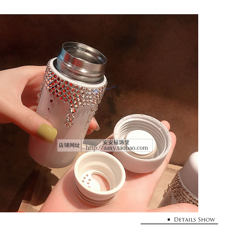 Mini insulated cup with water diamond, cute and small pocket, portable water cup with diamond inlaid personality, 150ml, lightweight stainless steel for women pic 4