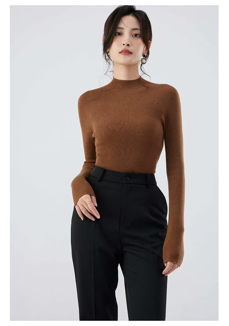 48-count fine-spun wool sweater for women, 100 pure wool seamless one-piece base layer, slim 18-stitch ultra-fine knitted sweater, thin pic 42