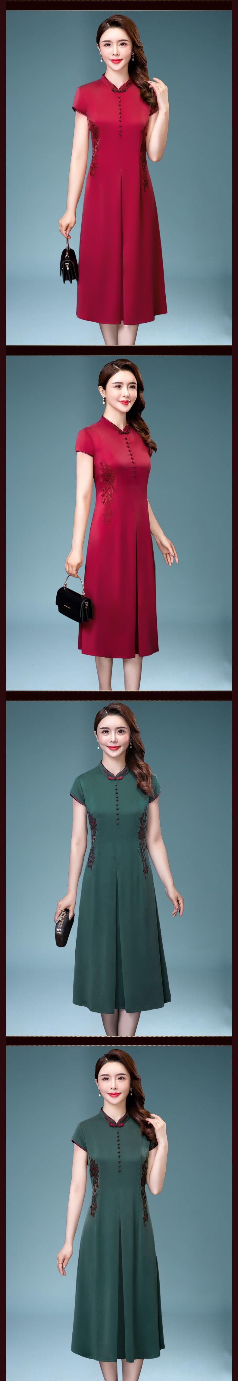 Heavyweight silk dress for women, embroidered with mulberry silk, retro style, high-end improved Xiangyunsha cheongsam for middle-aged mothers pic 5
