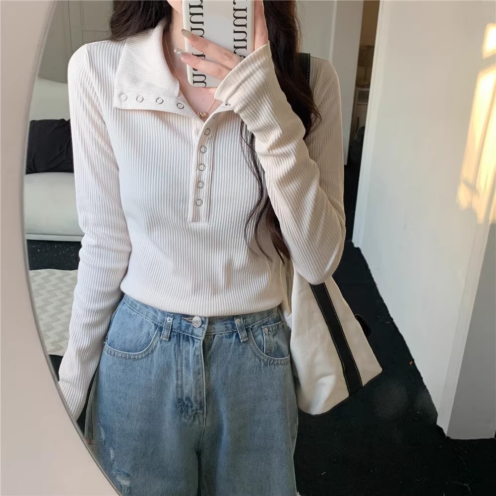 大码微胖正肩显瘦T恤女秋季设计感辣妹修身长袖内搭打底衫上衣潮详情11