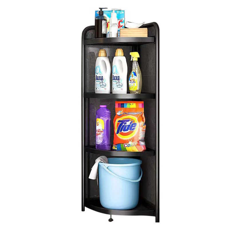 Carbon steel four-layer foldable floor-standing simple style bathroom storage rack with large capacity and small floor space, corner storage rack Application Scenario