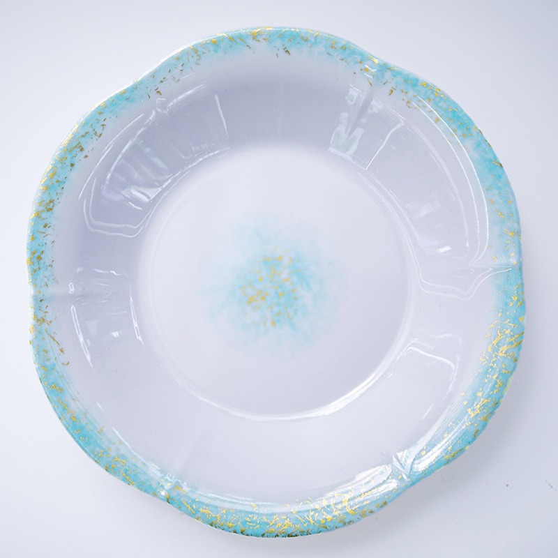 Melamine tableware, spring flower bowls and plates, ruffled edge round fruit plates, pastry plates, cold dish plates, salad plates, sushi plates full figure