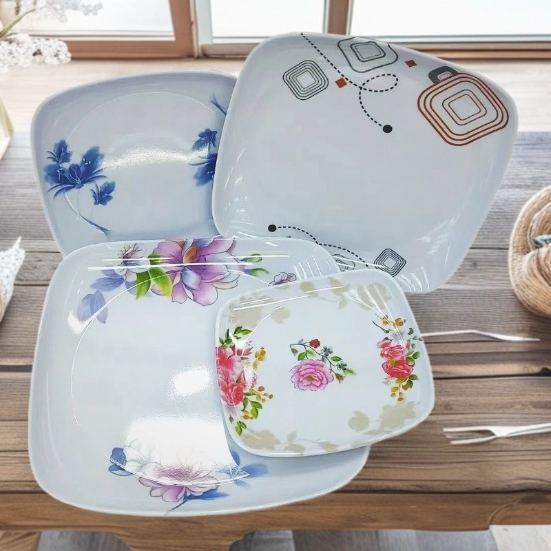 Cross-border melamine material square printed melamine plate, household teacup storage plate, restaurant business plate, living room coffee table storage plate details Picture