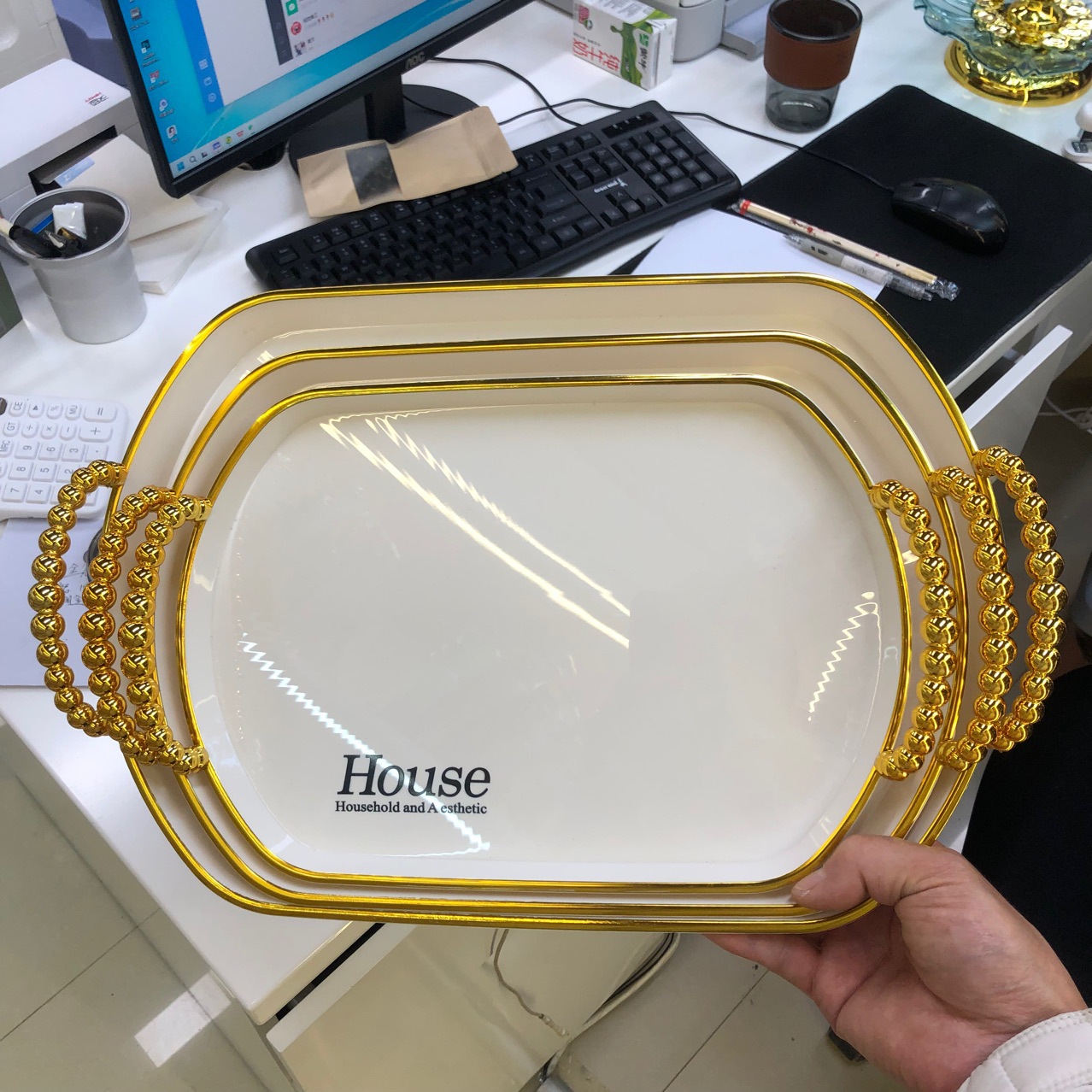 彩盒包装托盘套装酒店收纳摆拍托盘套装跨境直供现货速发PET塑料