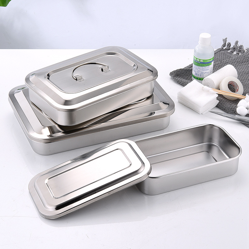 304 stainless steel disinfection box with lid, covered square plate, disinfection square plate, surgical tray, instrument tray, disinfection tray full figure
