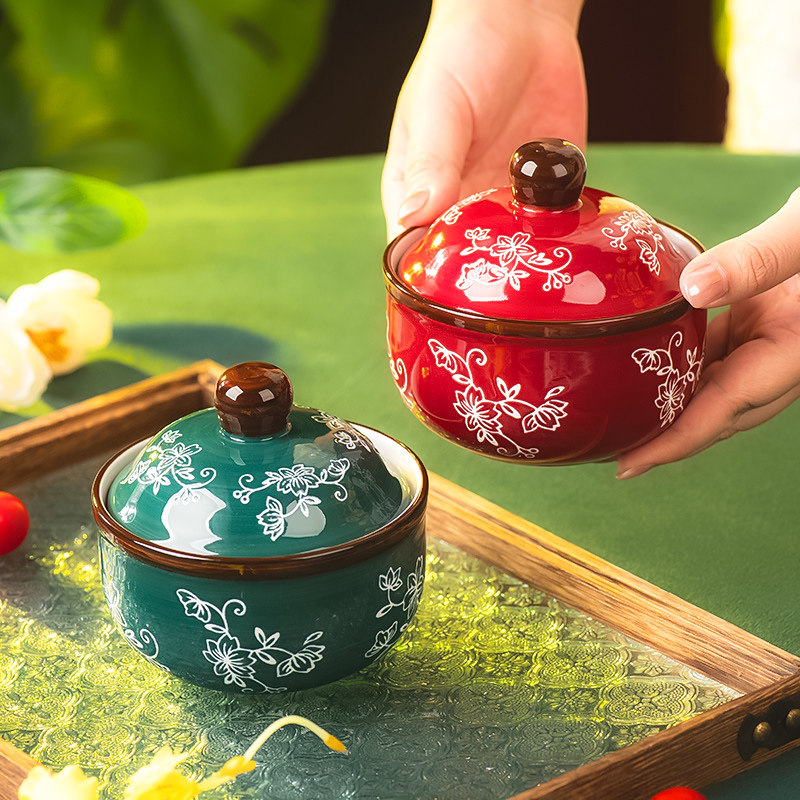 创意陶瓷小炖盅家用带盖汤盅隔水汤罐蒸蛋碗蒸鸡蛋羹专用碗甜品碗