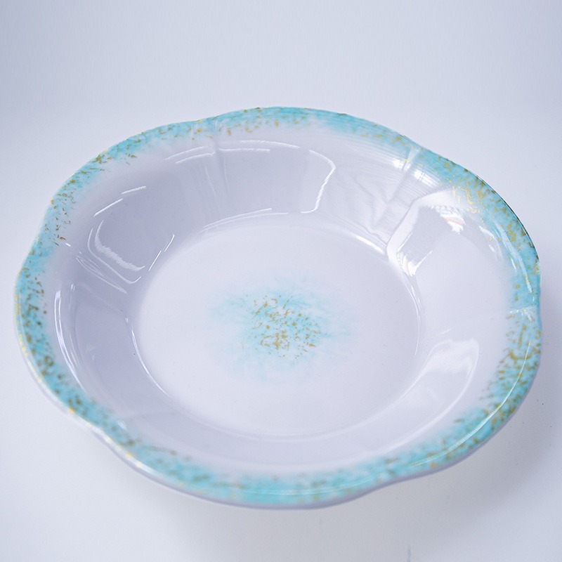 Creative lace imitation porcelain melamine material salad plates, hotel home kitchen plates, breakfast plates, direct supply and wholesale from the manufacturer Application Scenario