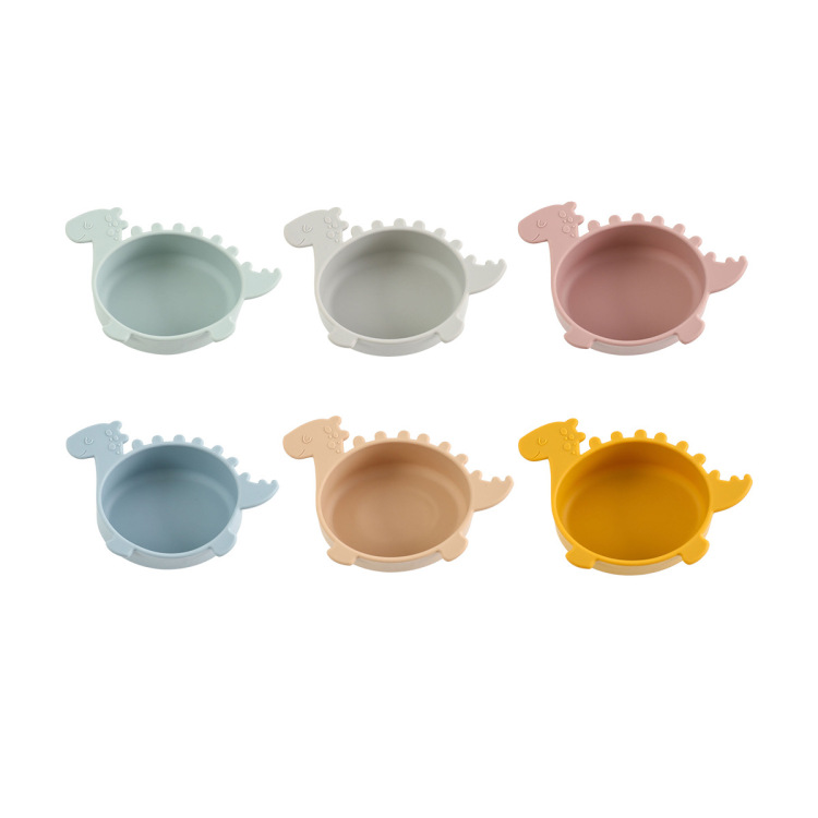 Dinosaur Bowl, baby food bowl, infant and toddler products, food-grade silicone, home, kindergarten meal training, baby food plate Item Picture