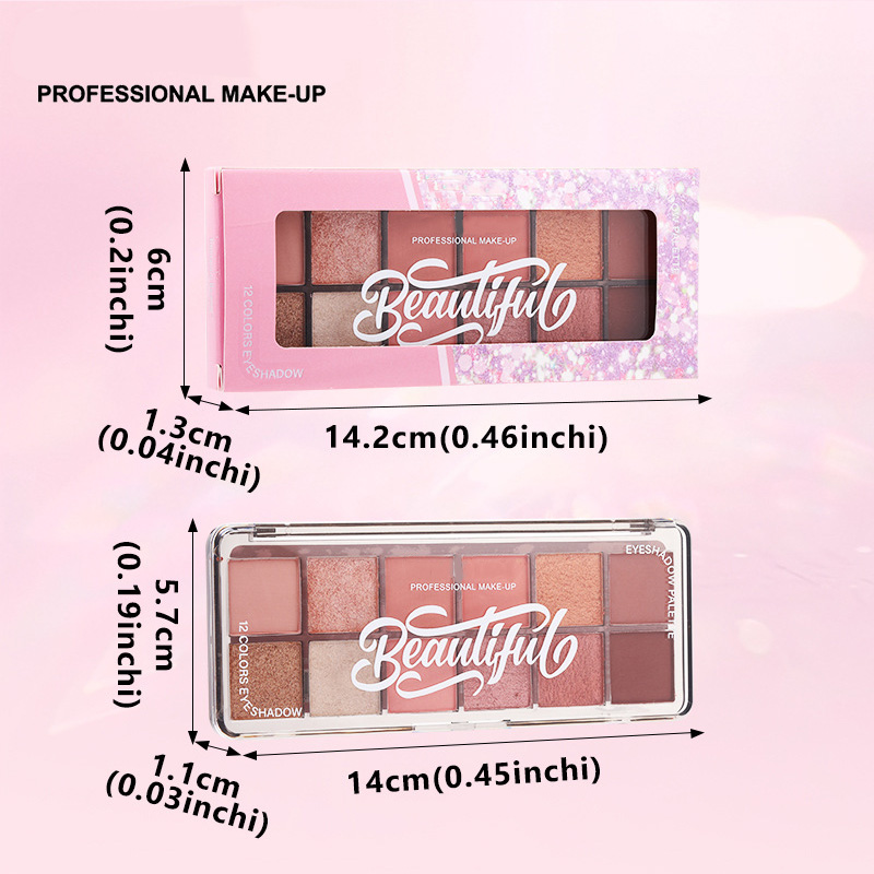 High-quality factory OEM/ODM customizes 12-color pearlescent and matte eyeshadow palettes with long-lasting waterproof formula Specification image