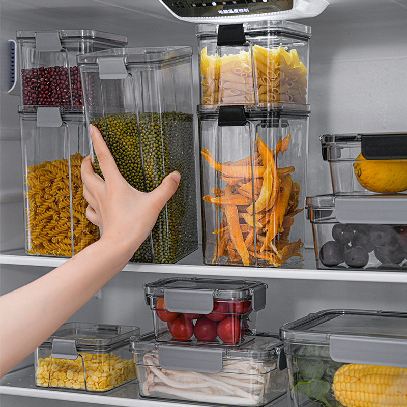 Square sealed jar for coarse grains, food-grade PET transparent with lid, kitchen storage box for five grains and coarse grains preservation, storage jar details Picture