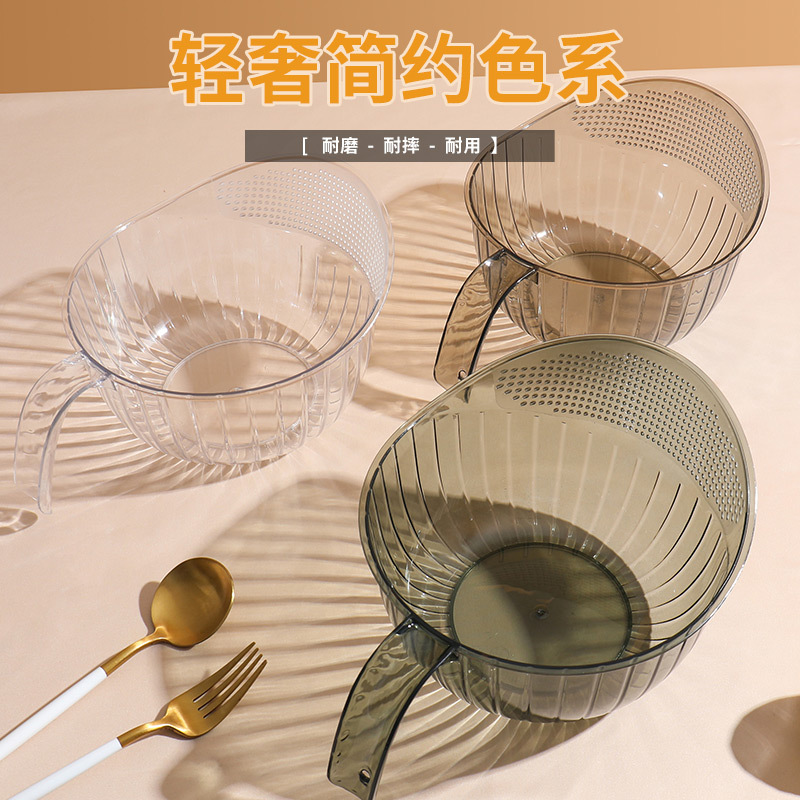 Household kitchen rice washing basket, transparent PET draining rice washing sieve, dense hole rice washing magic tool, vegetable washing basket, fruit and vegetable draining basket Specification image
