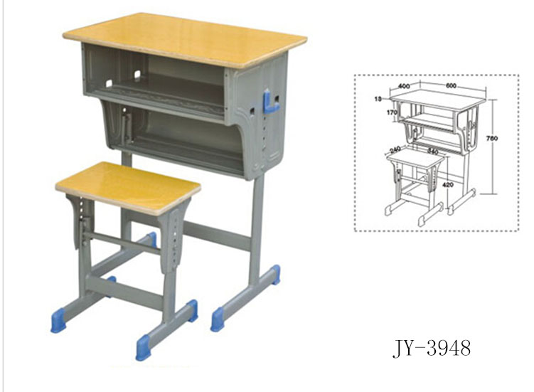 JY-3948 single-column double-layer solid wood multi-layer board desks and chairs with single-column small square stools