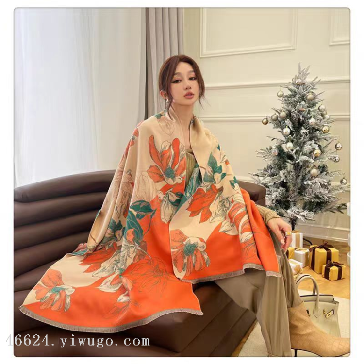 Wholesale of cross-border scarves in stock, e-commerce live streaming, supply chain, online style, high-quality high-speed jacquard series, ginkgo Application Scenario