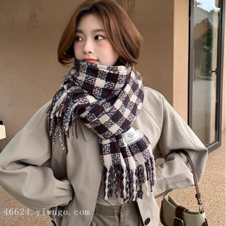 跨境围巾批发电商供货新款71格子系列小方格涤纶圈圈纱