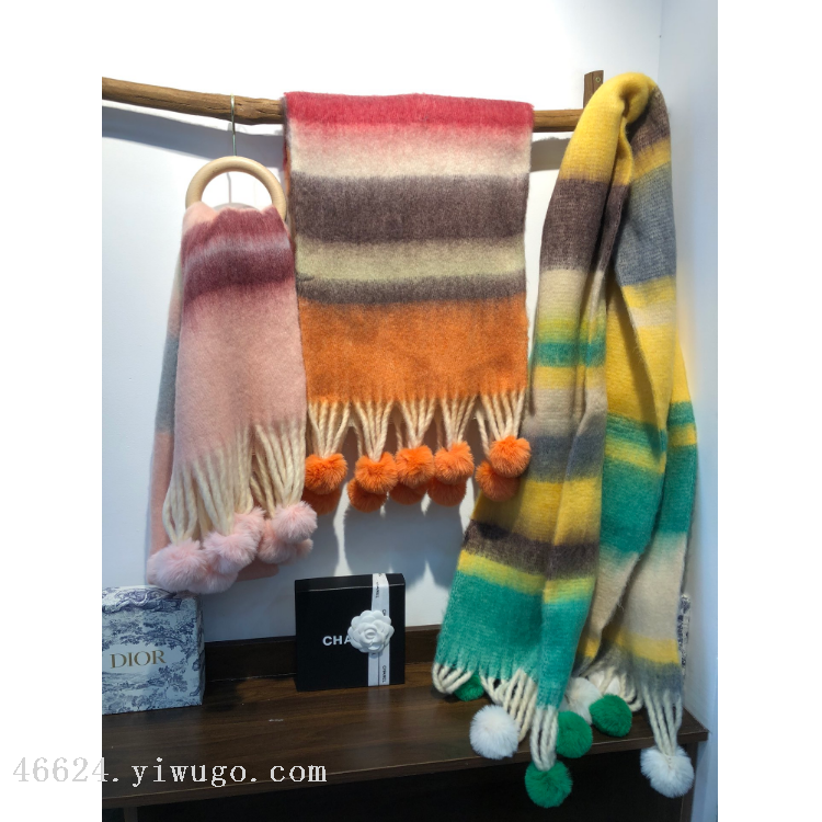 New in-stock cross-border scarves, hairball horizontal stripes, e-commerce live streaming supply chain details Picture