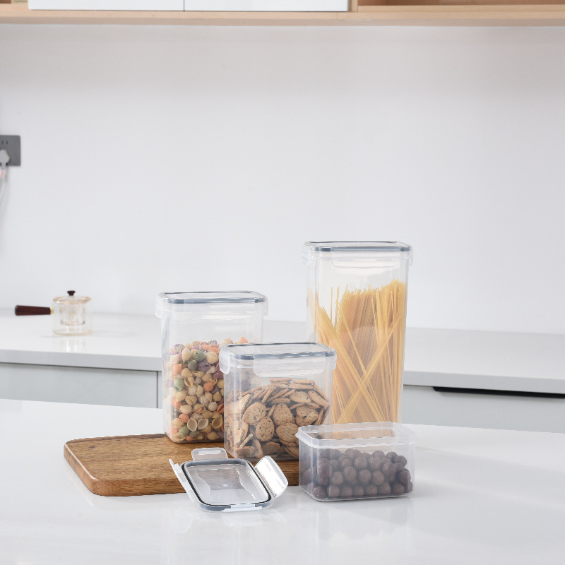 Food-grade PP moisture-proof and fresh-keeping plastic cans for grains and cereals, transparent kitchen snack storage cans with LIDS Specification image