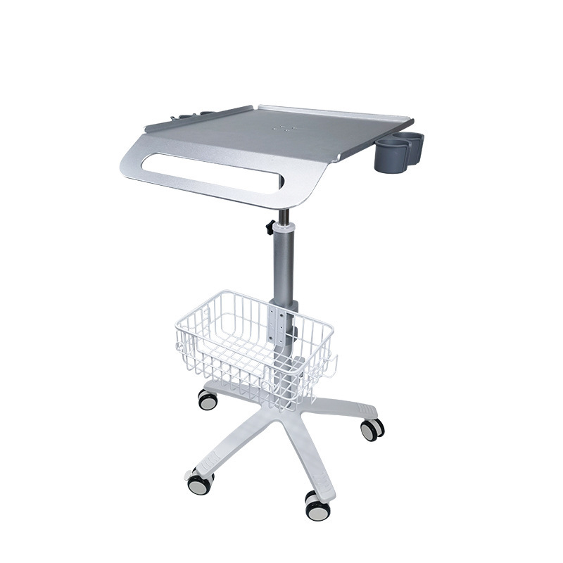 Foreign trade medical manual trolley, lifting type ultrasound trolley with storage basket, medical equipment trolley details Picture