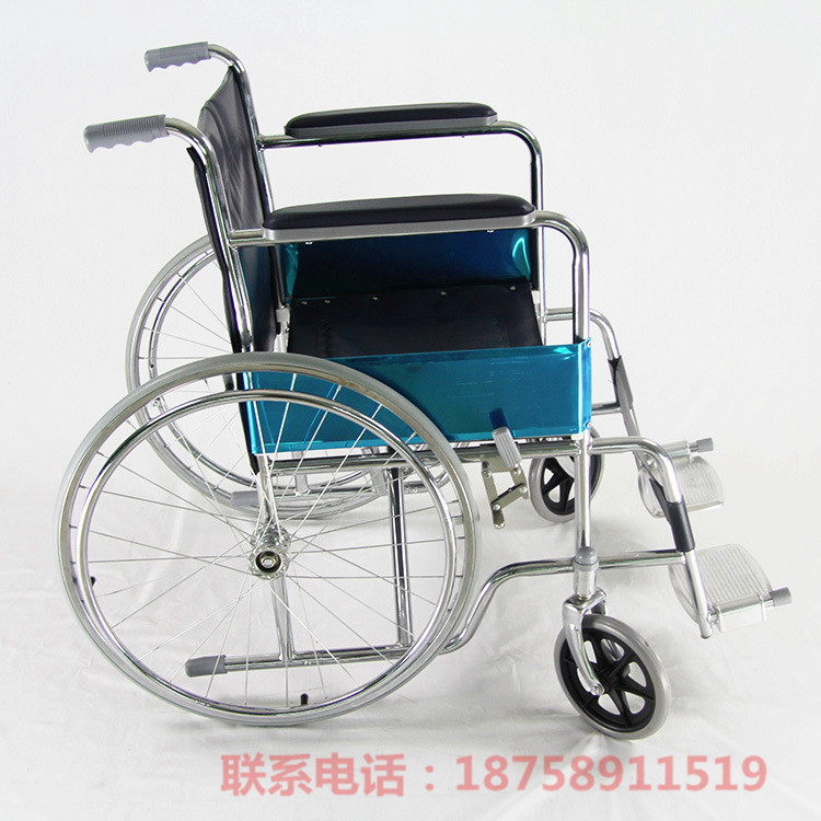 Electroplated leather wheelchair, stainless steel manual wheelchair, foldable light elderly hand-pushed mobility scooter details Picture