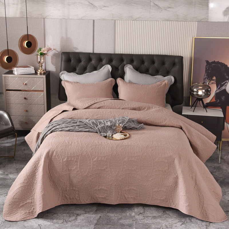 Solid color bed cover three-piece set cross-border e-commerce four-season export foreign trade washed cotton plain color quilted thickened bed sheet wholesale Item Picture