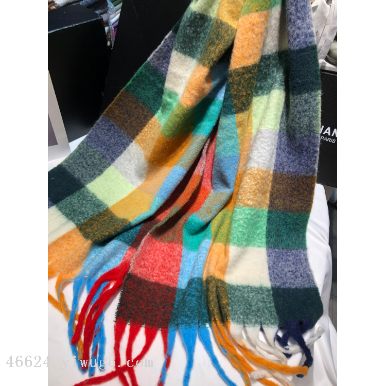 跨境围巾批发电商直播供应链供货新款88棉花糖系列五彩格子粗须