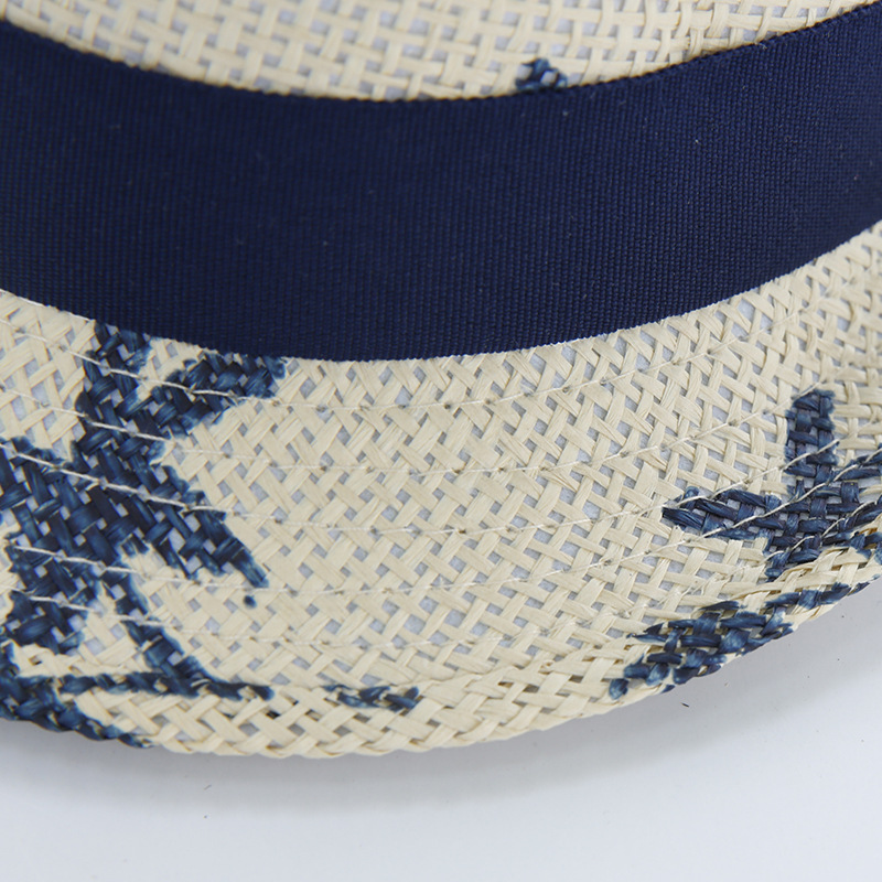 Korean version British print coconut tree jazz top hat, summer vacation beach hat, men's and women's fashionable sunshade straw hat wholesale details Picture