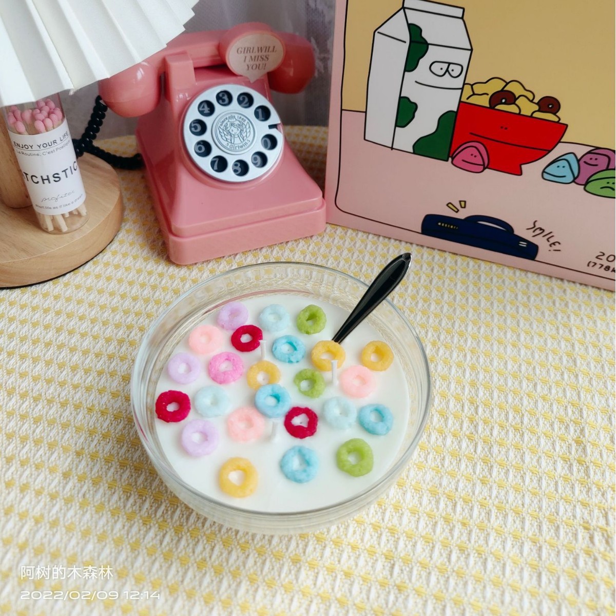 Cereal bowl, scented candle, simulation food toy, soybean wax, shooting prop, handcrafted creative gift, grain ring details Picture