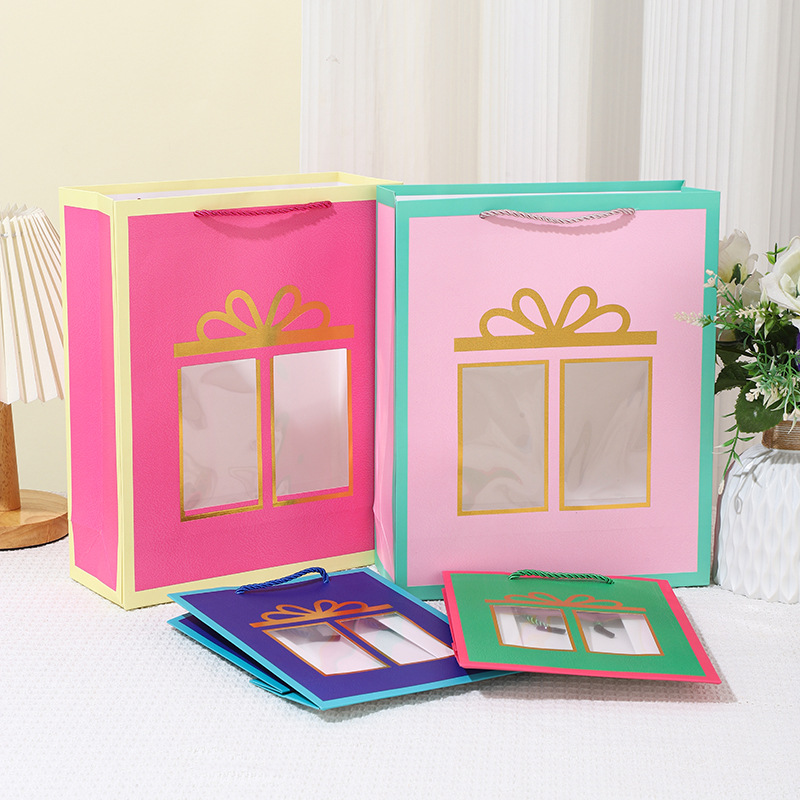 Cross-border transparent window display bow gift bags, handbags, flower packaging bags, souvenirs, window-opening gifts, window-opening style souvenir packaging details Picture