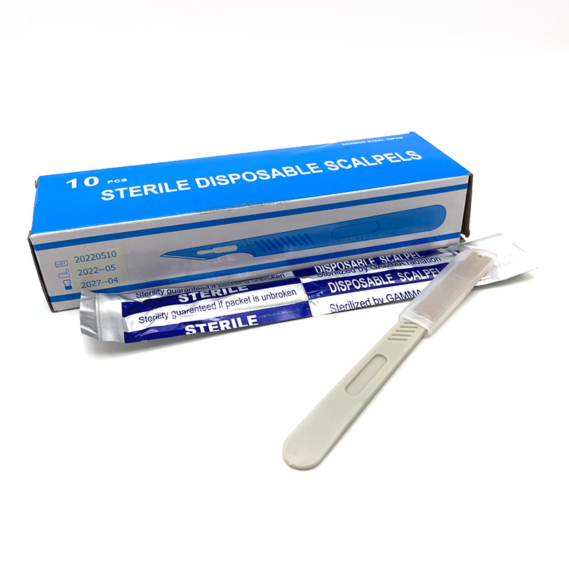 Plastic-handled surgical knife, carbon steel disposable surgical blade, pointed tip, sterile independent packaging, shaping, cutting, scalpel hand