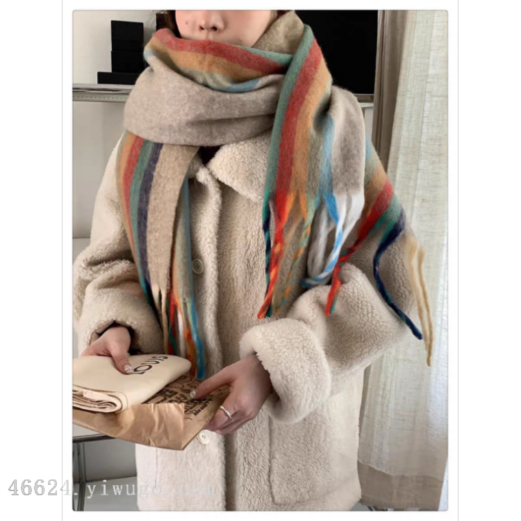 Cross-border scarf wholesale e-commerce live-streaming supply chain, cotton candy series rainbow vertical thick whiskers Application Scenario