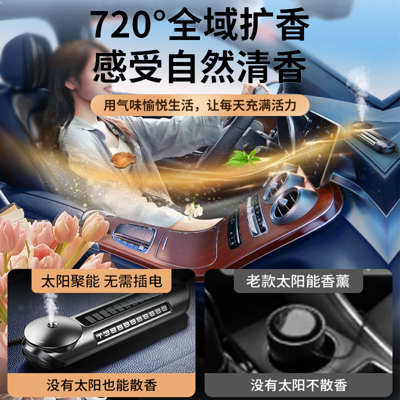Solar-powered automatic spray fragrance machine, temporary car number plate, long-lasting odor removal in the car, intelligent car aroma diffuser Specification image