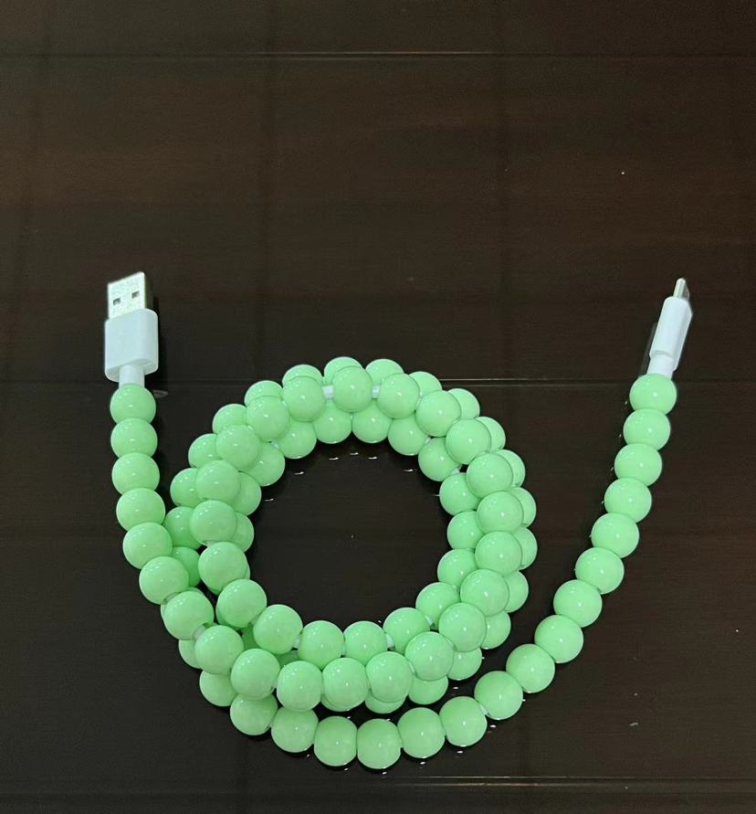 Green acrylic bead data cable for Android, Apple and Huawei details Picture