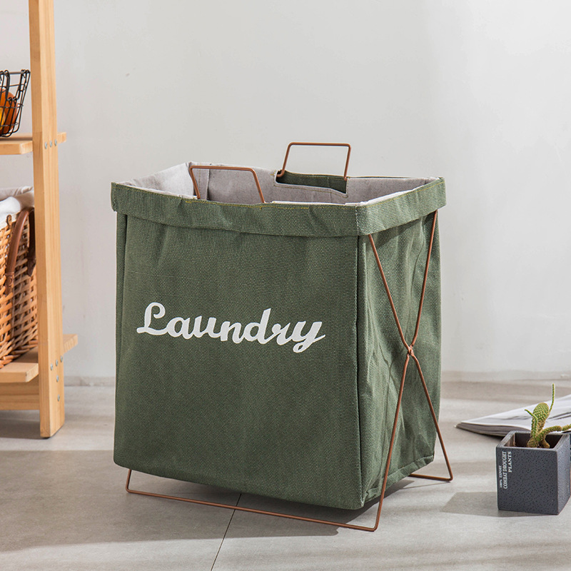 Waterproof cotton and linen laundry basket, dirty clothes basket, clothes storage basket, Japanese simple iron frame, fabric folding dirty clothes basket bucket