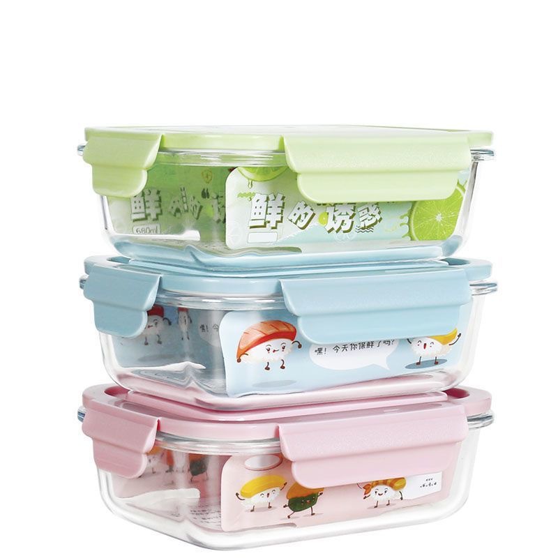 Glass lunch box, lunch box, office worker food storage box, microwave-safe bowl with lid set, sealed bowl, lunch box partition Item Picture