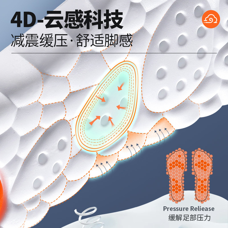 The insoles are made of PU, thickened arch support, sports air cushion, shock-absorbing and sweat-absorbing GEL, suitable for both men and women Specification drawing