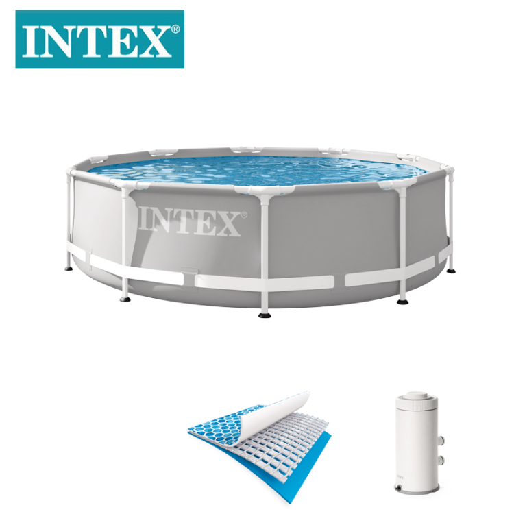 INTEX26716户外游泳池10尺灰色圆形管架水池套装儿童戏水池批发