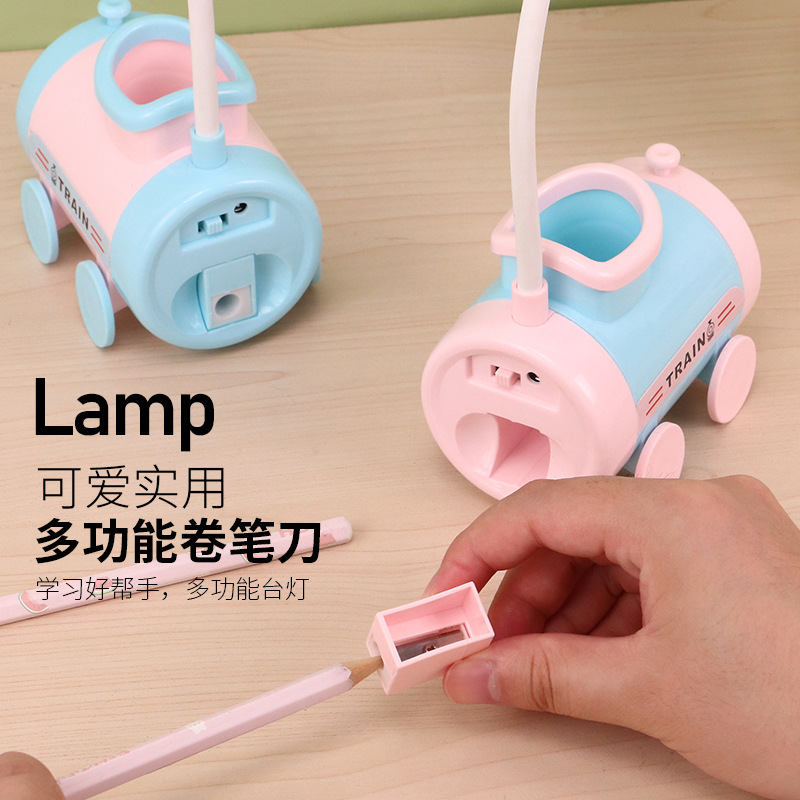 USB charging cartoon train bedroom desktop night light hose Adjustable pen holder Pencil sharpener night light Specification image