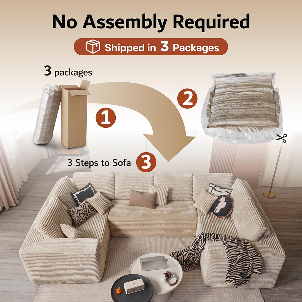 The cross-border Nordic-style simple living room large sofa can be spliced and combined into one multi-purpose vacuum compressed wide-body sofa details Picture