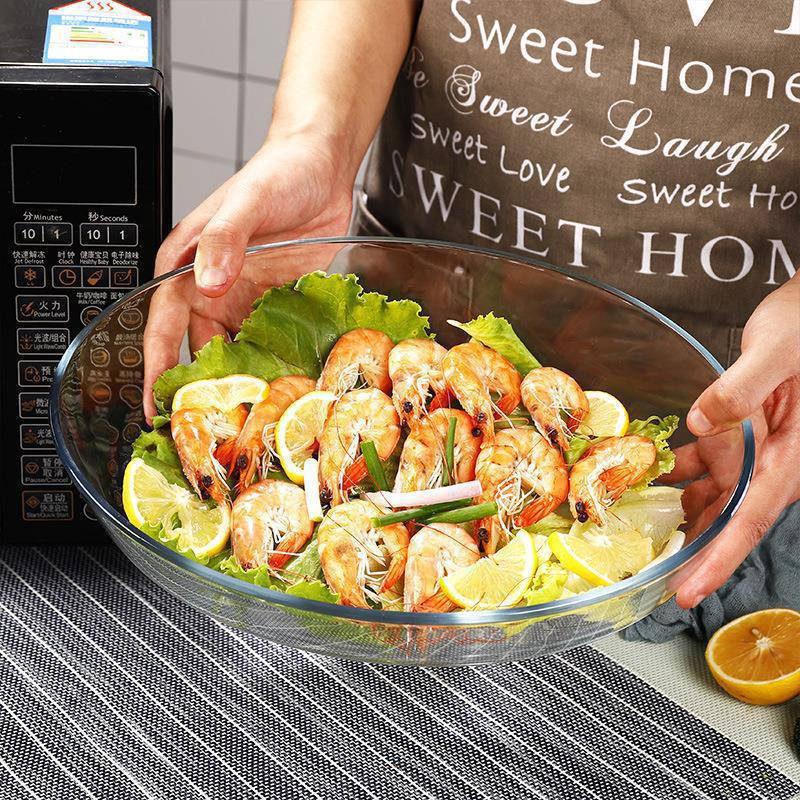 玻璃鱼盘家用蒸鱼盘微波炉烤箱可用圆形烤盘耐热透明菜盘新款烤盘