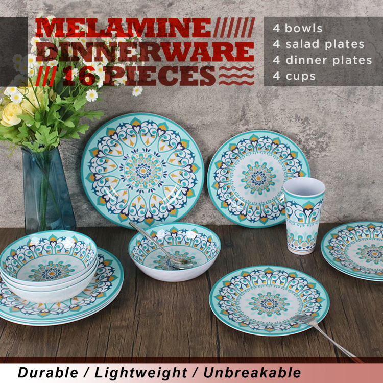 Export 16-piece set of melamine tableware, A5 food-grade tableware, imitation porcelain tableware, loose, non-fading, machine washable Application Scenario