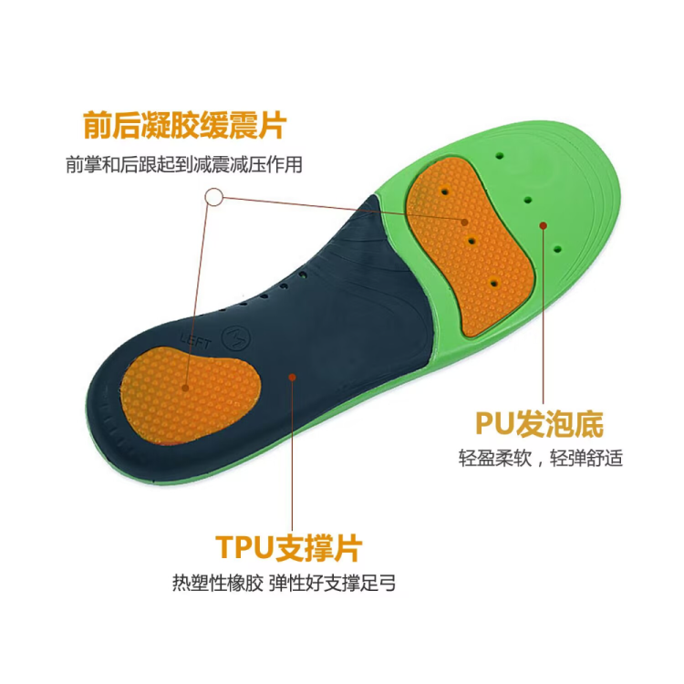 Adult arch correction insoles, flat foot sole support pads, leisure sports shock-absorbing massage PU insoles for both men and women full figure
