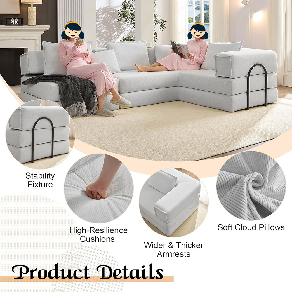 The large-sized double-layer fabric sofa bed for the simple living room can be compressed, disassembled, washed, spliced and combined, and is a folding sofa bed details Picture